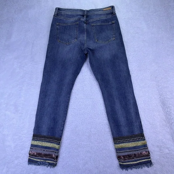 Anthropologie Pilcro & The Letterpress Jeans Embroidered Fringe Boho Slim 28 - Picture 4 of 10